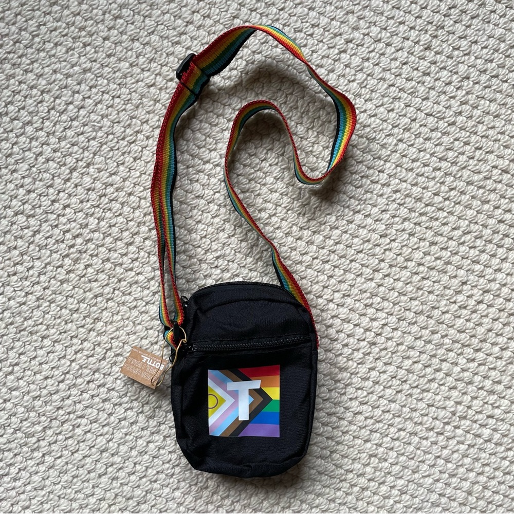 Small black bag with rainbow strap